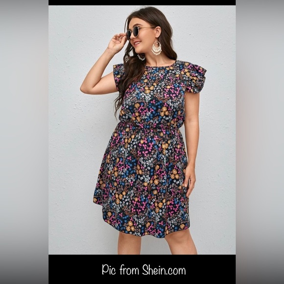 SHEIN Curve Clasi Plus Multicolor Floral Ruffle Sleeves Mini Dress in 1XL/14 USW - Picture 15 of 15